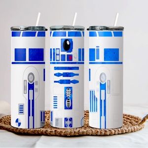 Star Wars, R2D2 inspired stainless steel tumbler with lid and straw.